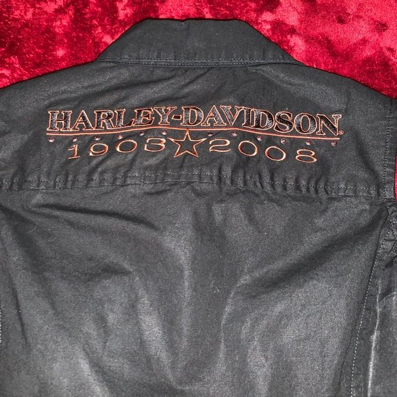 Small 105 Anniversary Black Sleeveless Button Up Harley Davidson Some Stretch - Picture 2 of 8